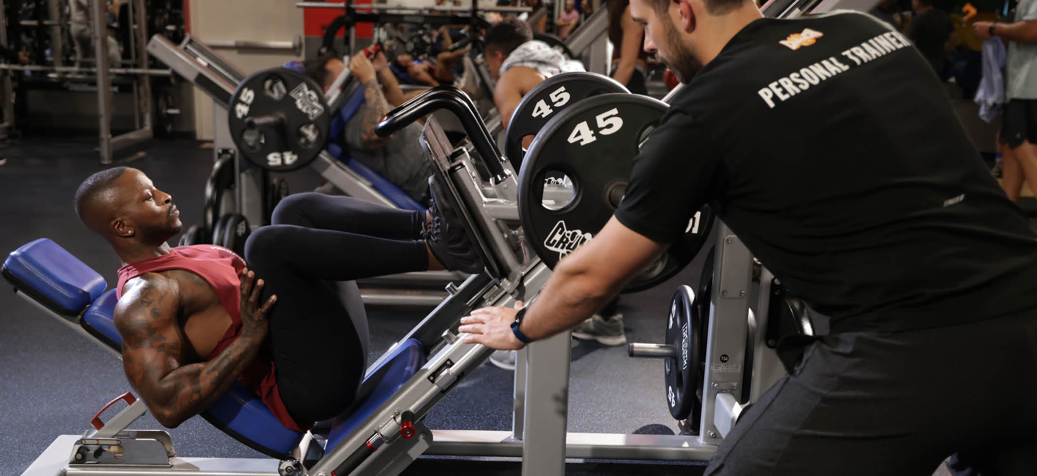 man on leg press